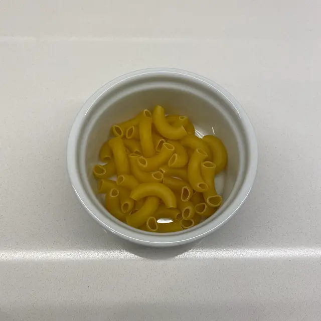 Large Elbow Macaroni in a round white ramekin