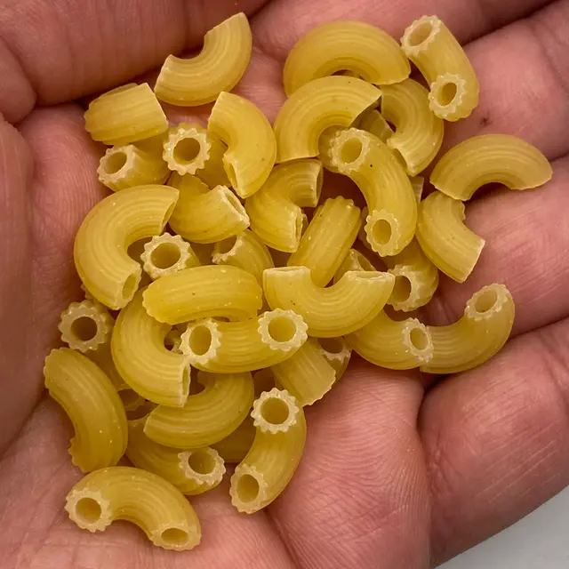 A close up shot of Small Elbow Macaroni in a hand