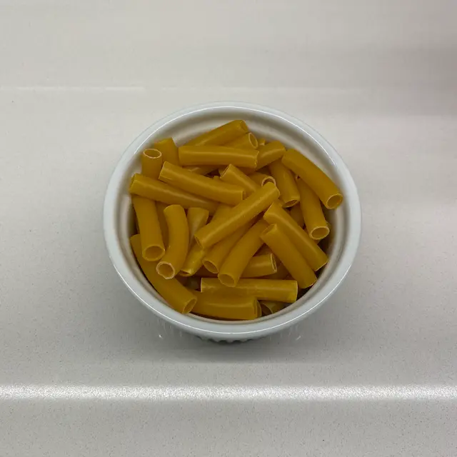 Ziti in a round white ramekin