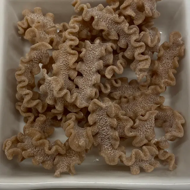 A close up shot of Scarabocchio in a square white glass bowl